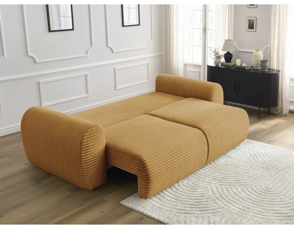 Menčestrová rozkladacia pohovka v horčicovej farbe 257 cm Lucien – Bobochic Paris