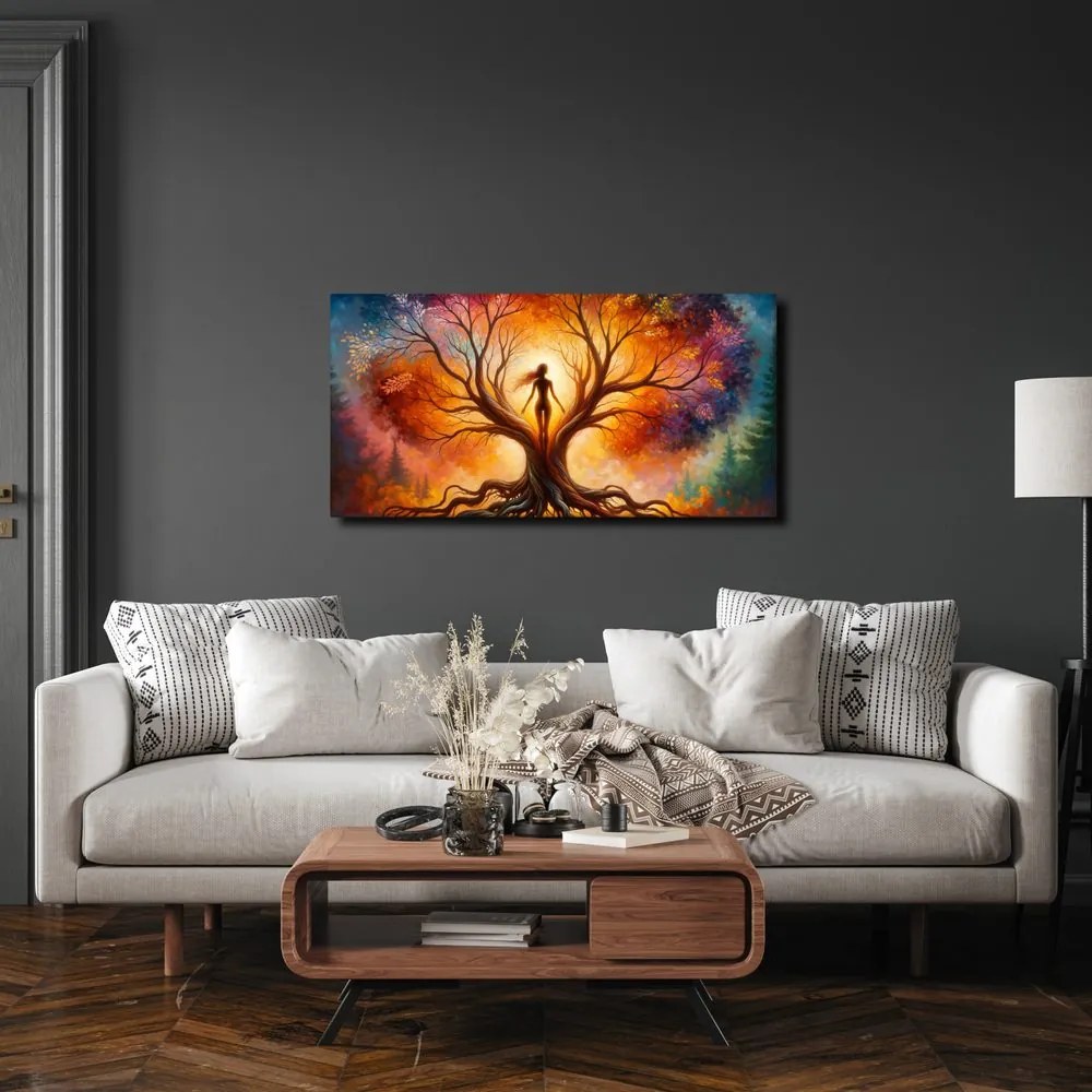 Obraz jesenný strom života s postavou