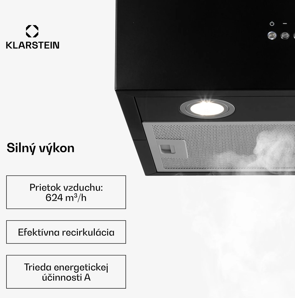 Klarstein Structura, digestor, 41 cm, ostrovčekový, 624 m³/h, A, LED, nehrdzaejúca oceľ, čierny