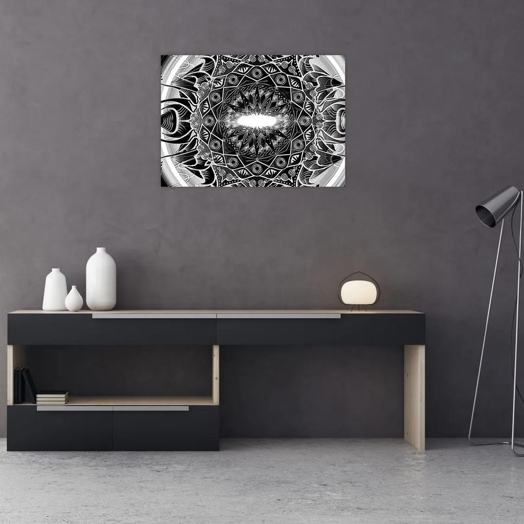 Sklenený obraz čiernobielych ornamentov (70x50 cm)