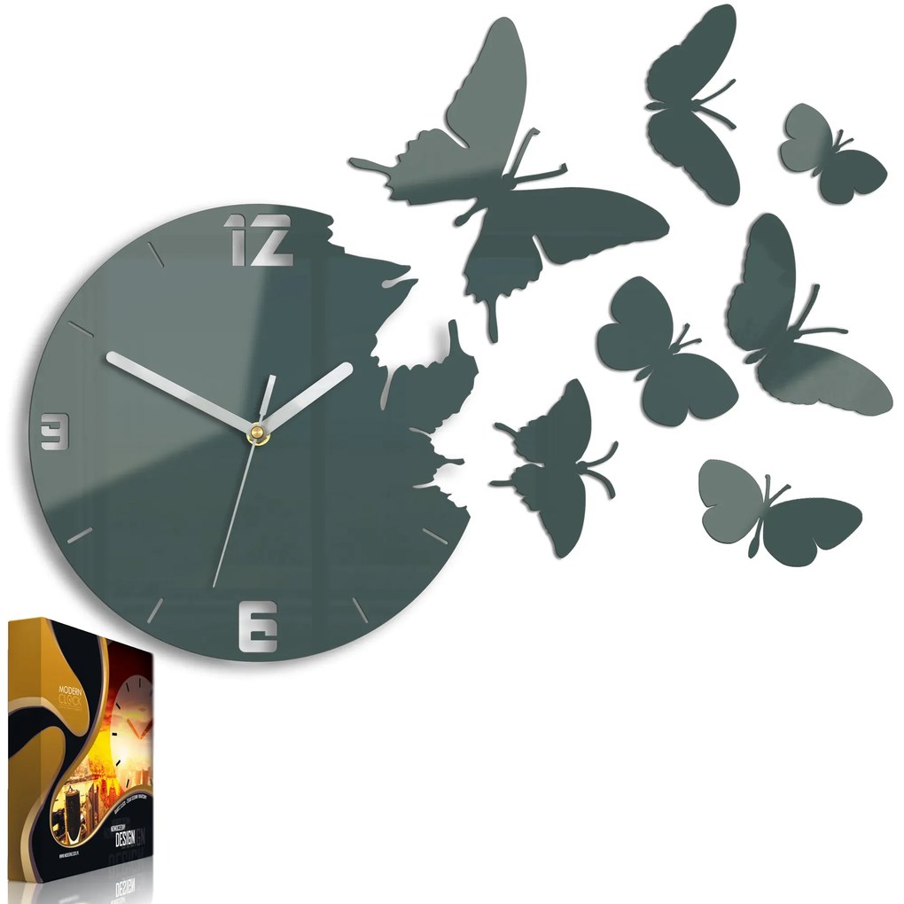 3D nalepovacie hodiny Butterfly tmavosivé