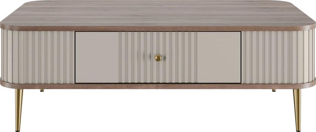 Kávový stolík Vesper 103x60 cm so zásuvkou - kašmír / orech / zlaté nohy