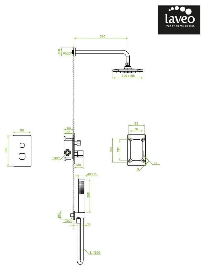 Laveo Tores, sprchová súprava pod omietku, grafitová, LAV-BVT_901P