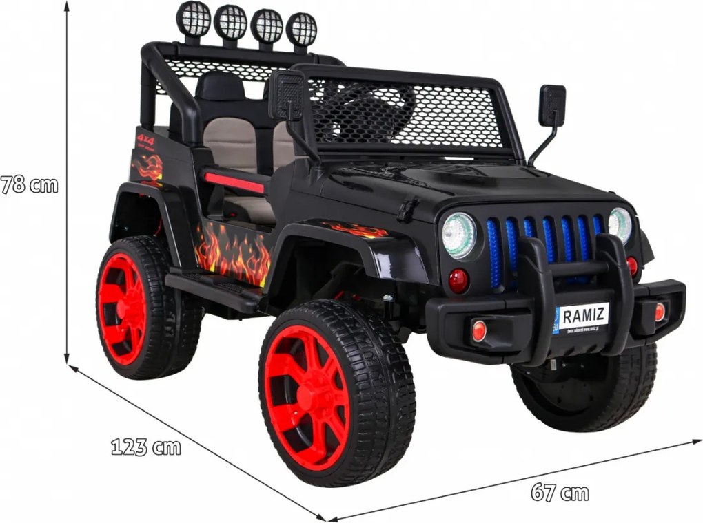 Ramiz Terénne autíčko Raptor Drifter plamene + ovládač + pohon 4x4 + úložný priestor + pomalý štart + MP3 LED