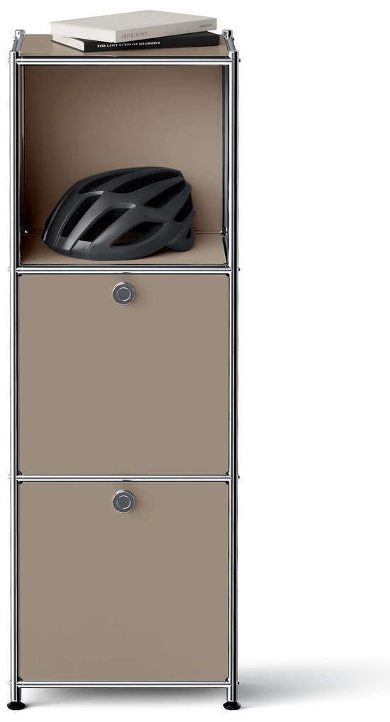 Kovová komoda »CN3 Slim Line« s 2 výklopnými priečinkami, hnedosivá