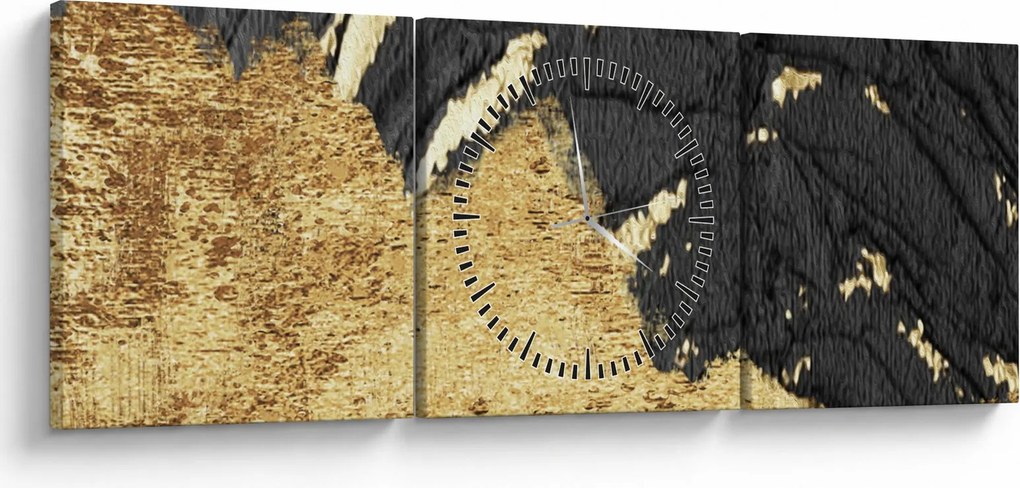 Obraz - Zlatá štruktúra N⁰1 (s hodinami) (90x30 cm)