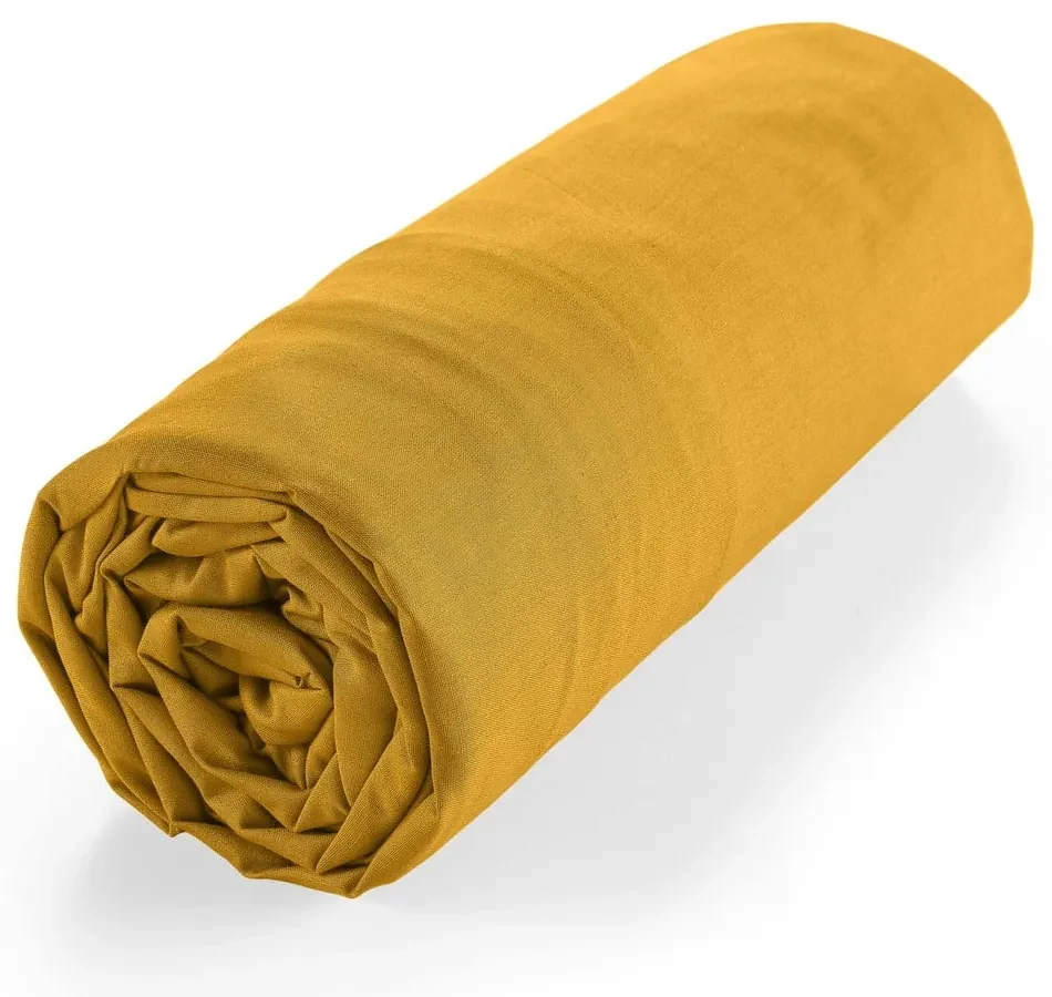 Žltá napínacia plachta z Bio bavlny 160x200 cm Biolina – douceur d'intérieur