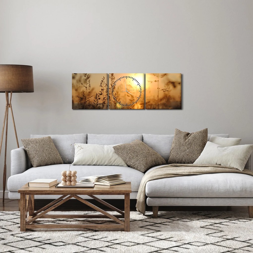 Obraz východu slnka (s hodinami) (90x30 cm)