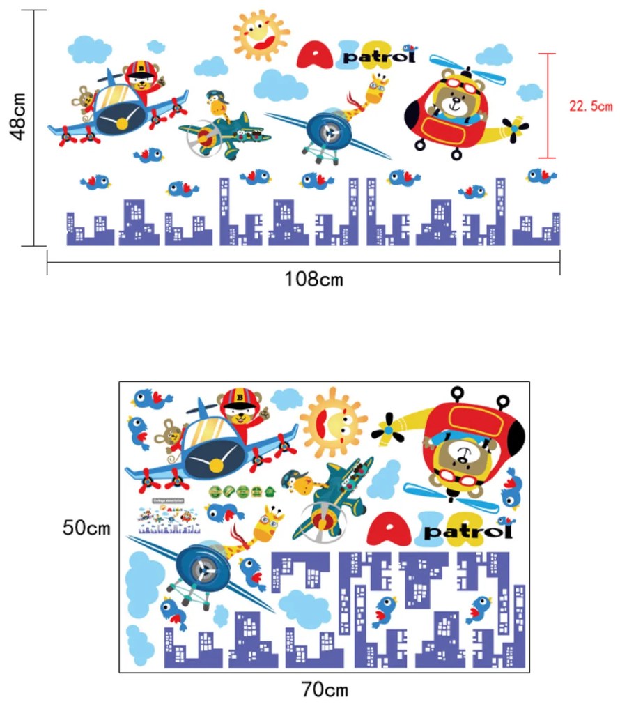 Samolepka na stenu "Lietadlá nad mestom" 48x108cm