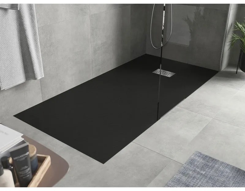 Mexen Hugo, obdĺžniková sprchová vanička SMC 180 x 90 cm, čierna, oceľová krytka, 42709018-X