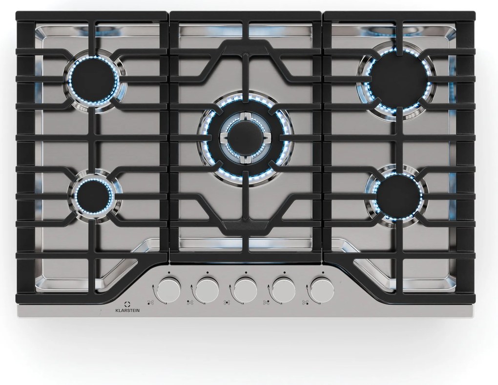 Klarstein Turbocast plynová varná doska, 304 nehrdzavejúca oceľ, 5 horákov, profesionálny liatinový držiak, horák wok