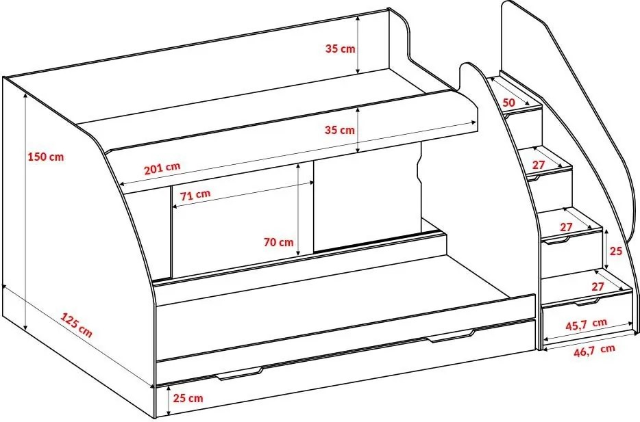 Detská poschodová posteľ MARTIN - 200x80 cm - biela/sivá