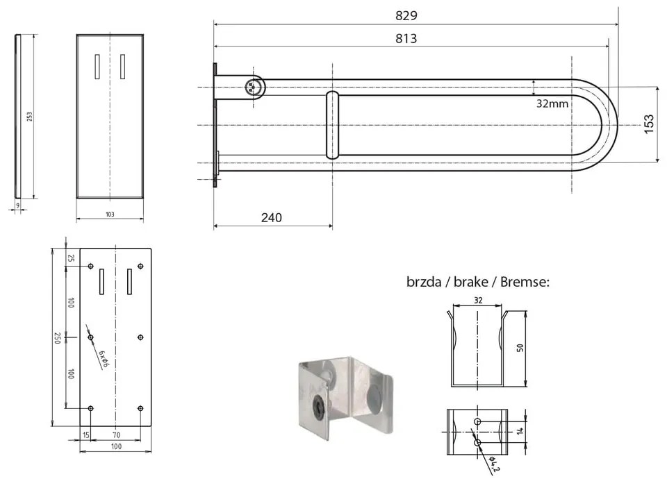 Nástenné madlo do kúpeľne z nehrdzavejúcej ocele 83 cm Handicap – Sapho