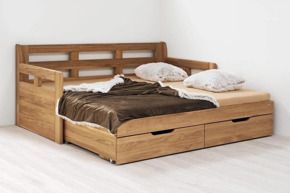 BMB TANDEM HARMONY s roštom a úložným priestorom 80 x 200 cm - rozkladacia posteľ z dubového masívu s pravou podrúčkou, dub masív
