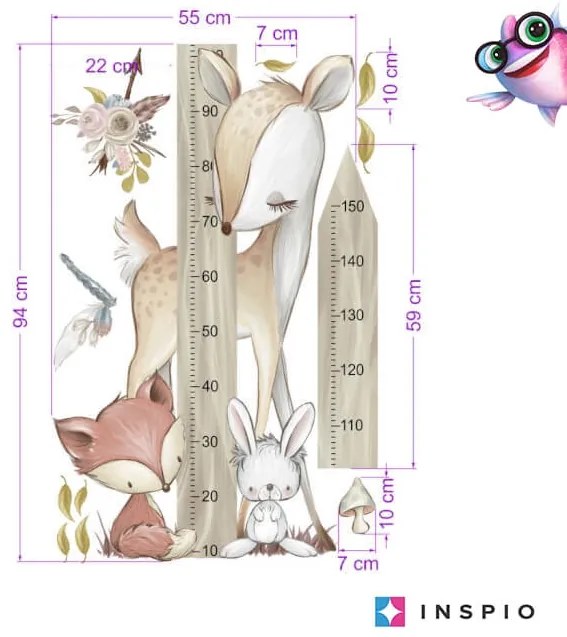 Lesné zvieratká - nálepka meter na stenu pre deti