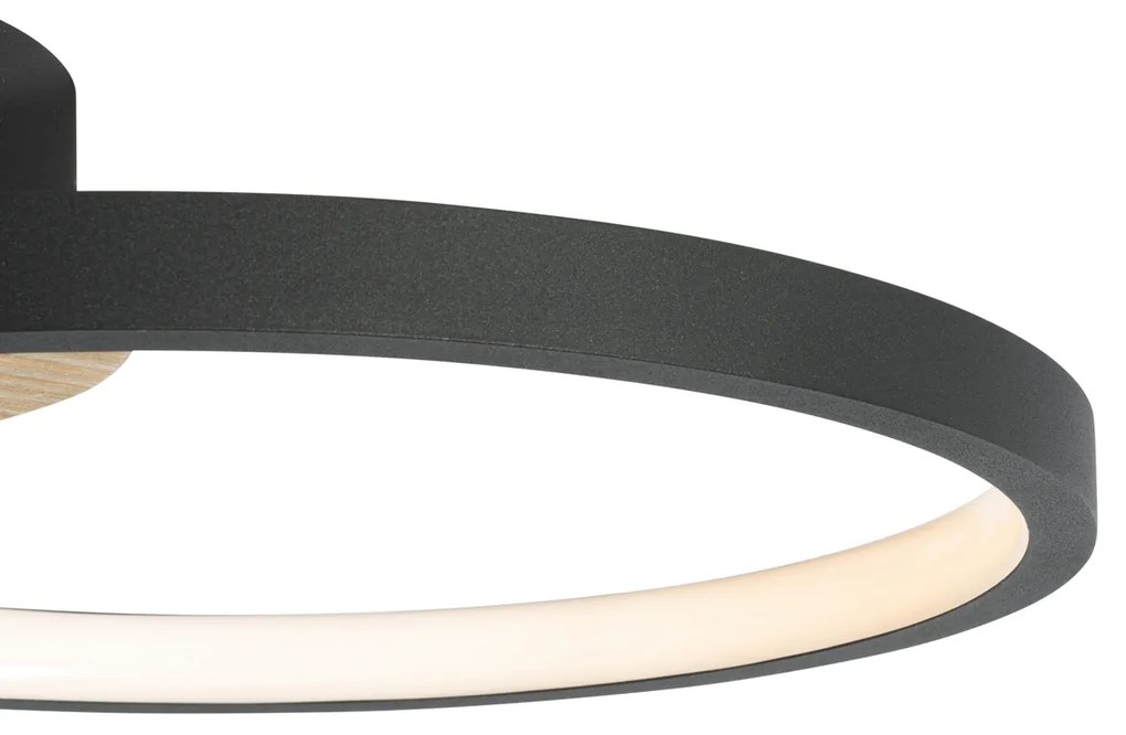 Moderné stropné svietidlo čierne s drevom vrátane LED s 3-stupňovým stmievaním - Alec