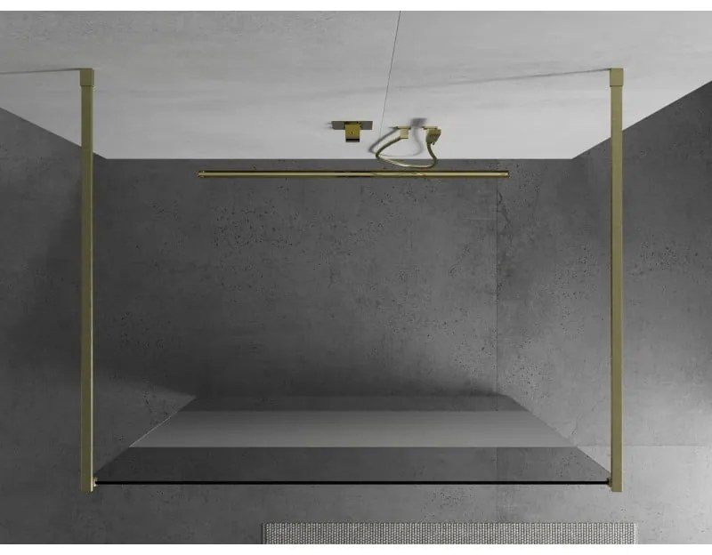 Mexen Kioto, sprchová zástena Walk-In 120 x 200 cm, 8mm číre sklo-námraza, zlatý matný profil, 800-120-002-55-35