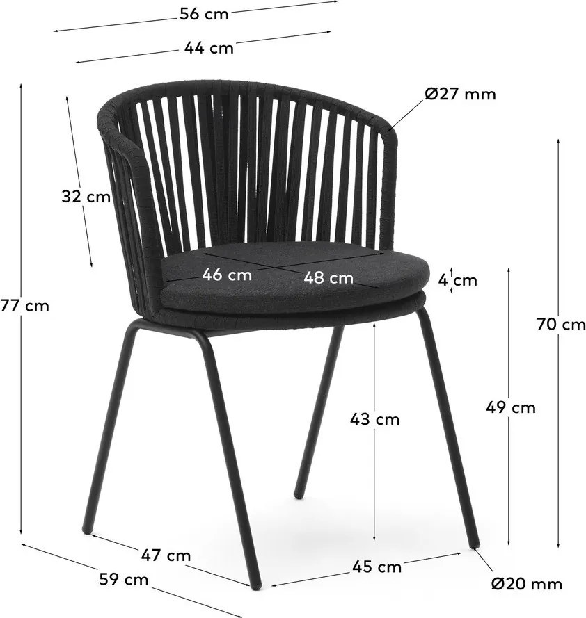 Čierna kovová záhradná stolička Saconca - Kave Home