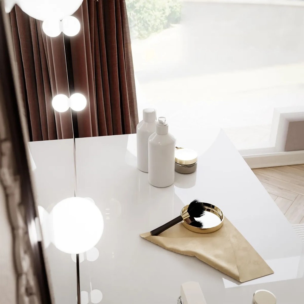 TOALETNÝ STOLÍK NESSIE ELITE 2 BIELY LESK + ZLATÝ