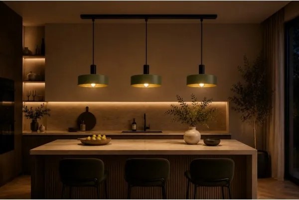 Luster na lanku HAKI 3xE27/60W/230V zelená/čierna