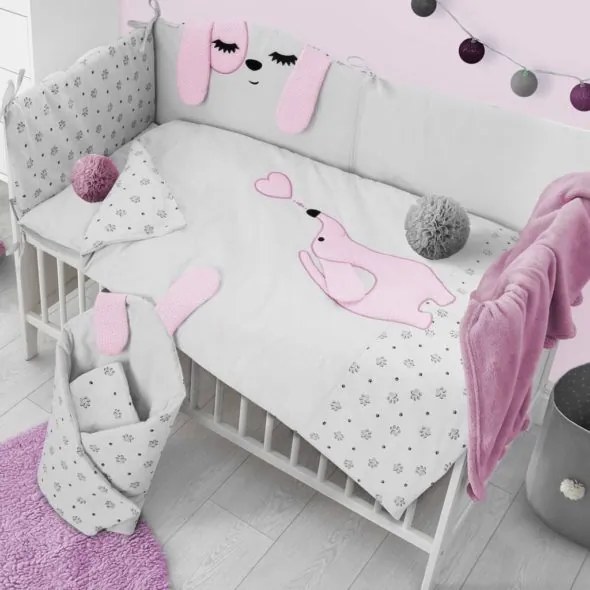BELISIMA 6-dielne posteľné obliečky Belisima Lovely Puppy 100/135 ružové