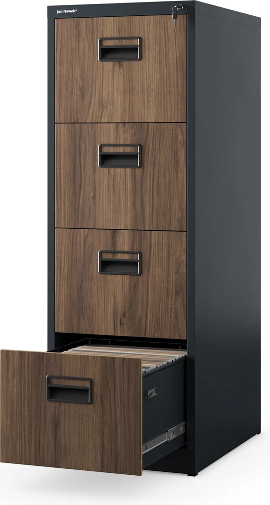 Kovová kartotéková skriňa so 4 zásuvkami, antracitová/orechová, 460x1320x620 mm: SARA Eco Design