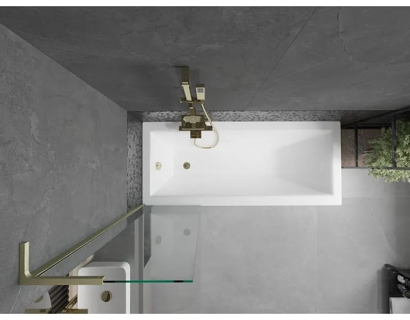 Mexen Next L, 1-krídlová vaňová zástena 50 x 150 cm, 6mm číre sklo, zlatý matný profil, 895-050-000-03-00-55