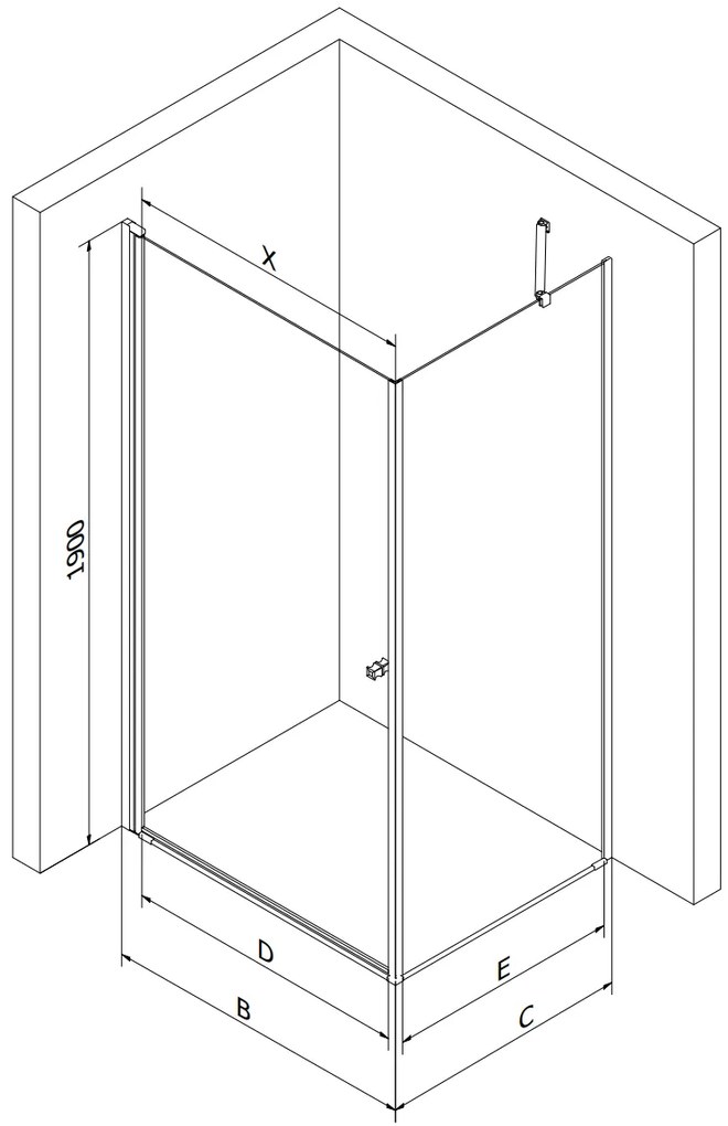 Mexen Pretoria, sprchovací kút 80 (dvere) x 80 (stena) cm, 6mm číre sklo, čierny profil + biela sprchová vanička, 852-080-080-70-00-4010B
