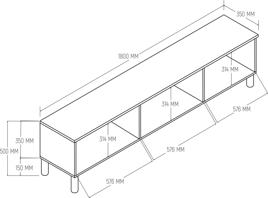 Moderný TV stolík s úložným priestorom - TV skrinka biela/dub s MDF membránovými dvierkami 180 cm
