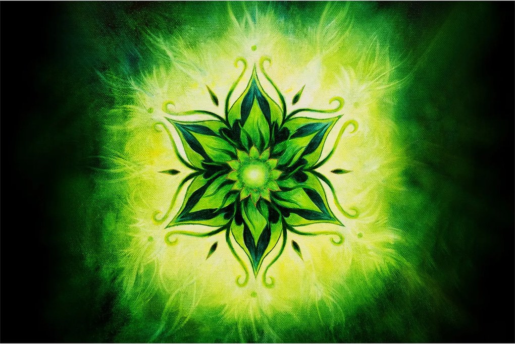 Obraz - Kvetinová mandala v zelenom pozadí (90x60 cm)