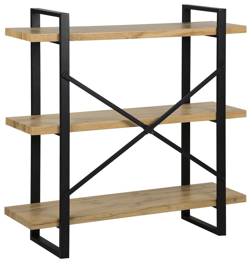 Regál s 3 policami svetlé drevo/čierna TIMBER Beliani