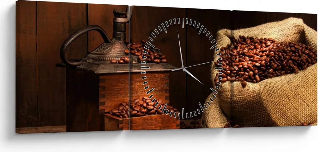 Obraz kávy (s hodinami) (90x30 cm)