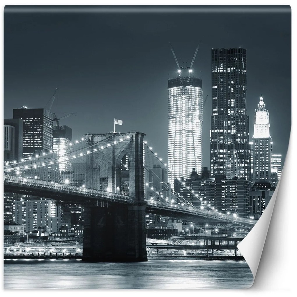Gario Fototapeta Brooklynský most v noci, New York čiernobiela verzia Materiál: Vliesová, Rozmery: 200 x 200 cm