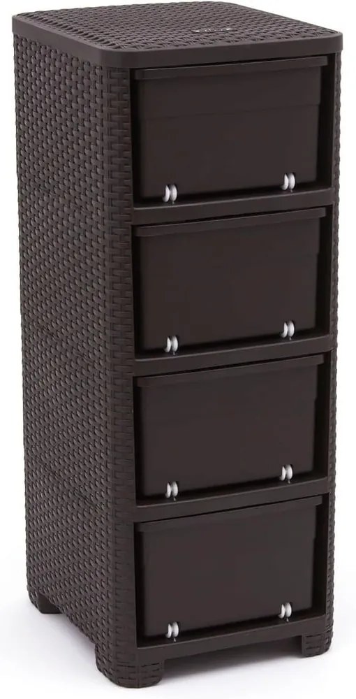 Tmavohnedá plastová vysoká kúpeľňová skrinka 33x79 cm Rattan – Curver