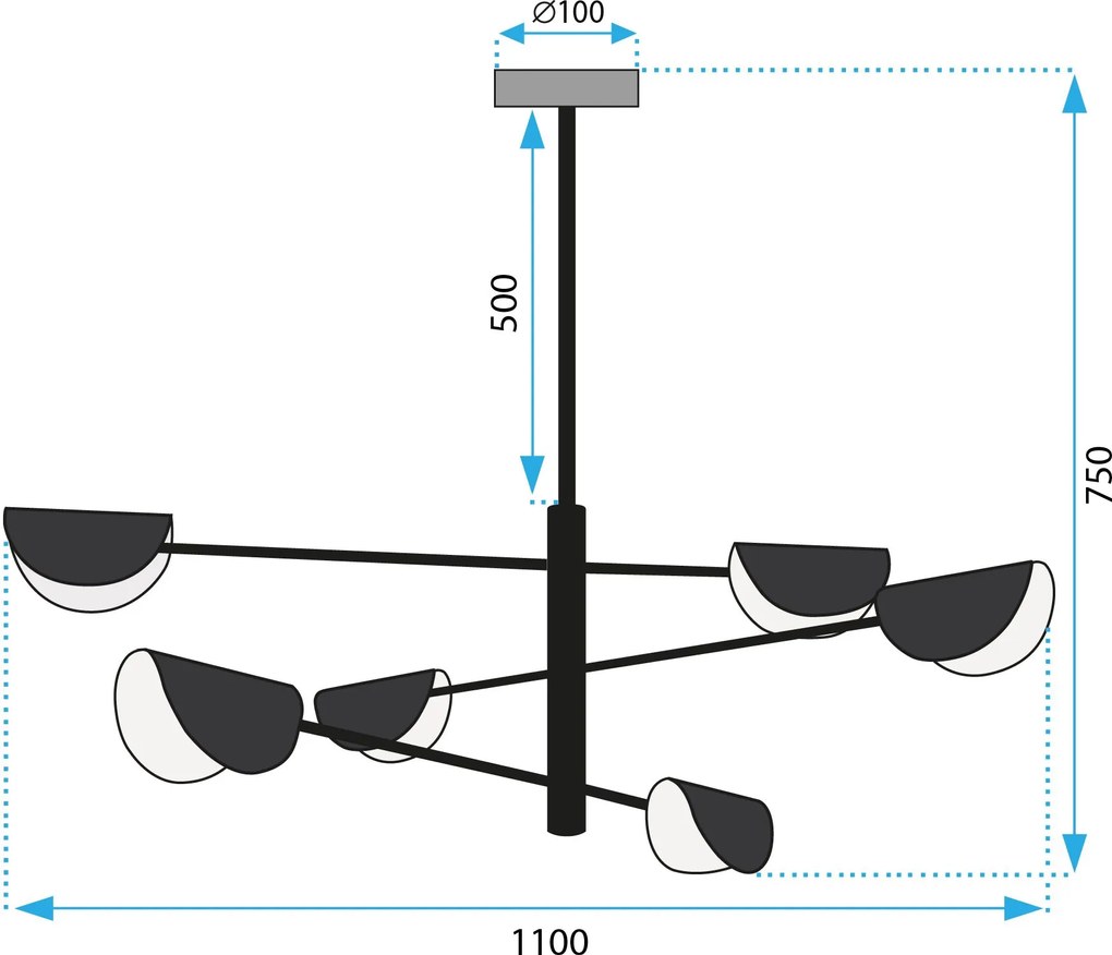 Toolight Toolight, stropné svietidlo 6xE14 APP1261-6CP, čierna matná, OSW-02401