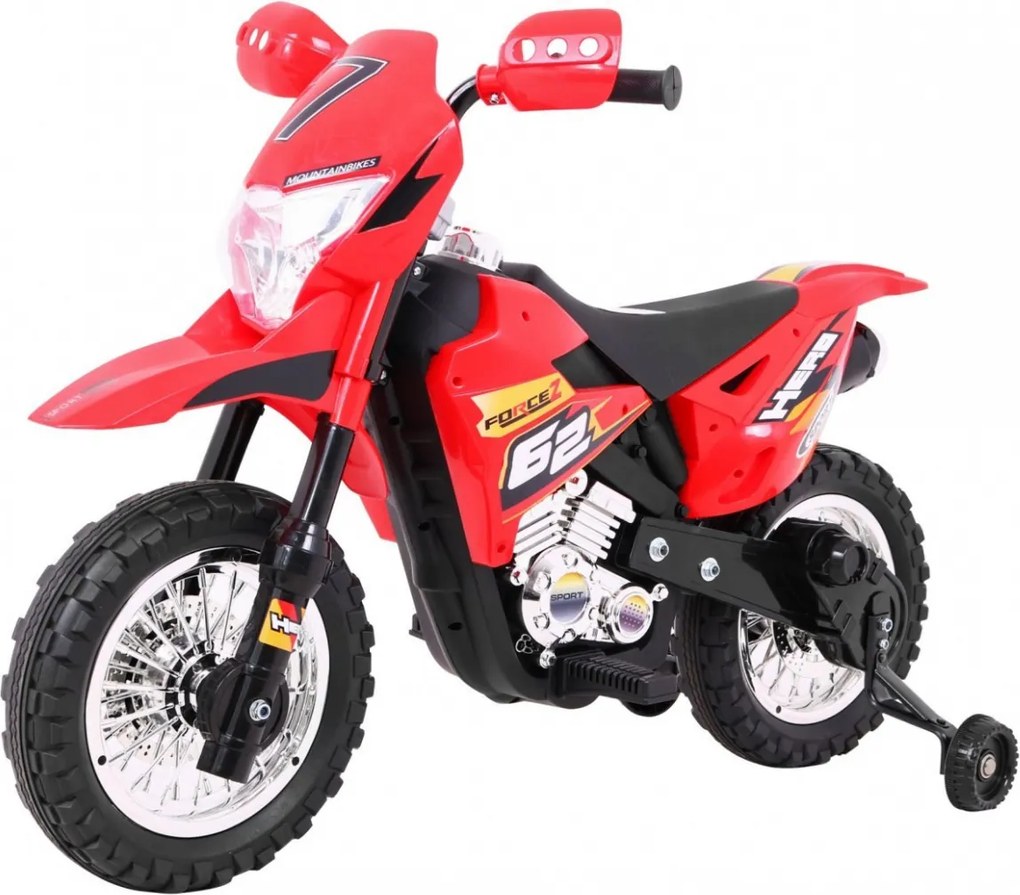 Ramiz Detská motorka Cross na batérie červená + pomocné kolieska + LED zvuky