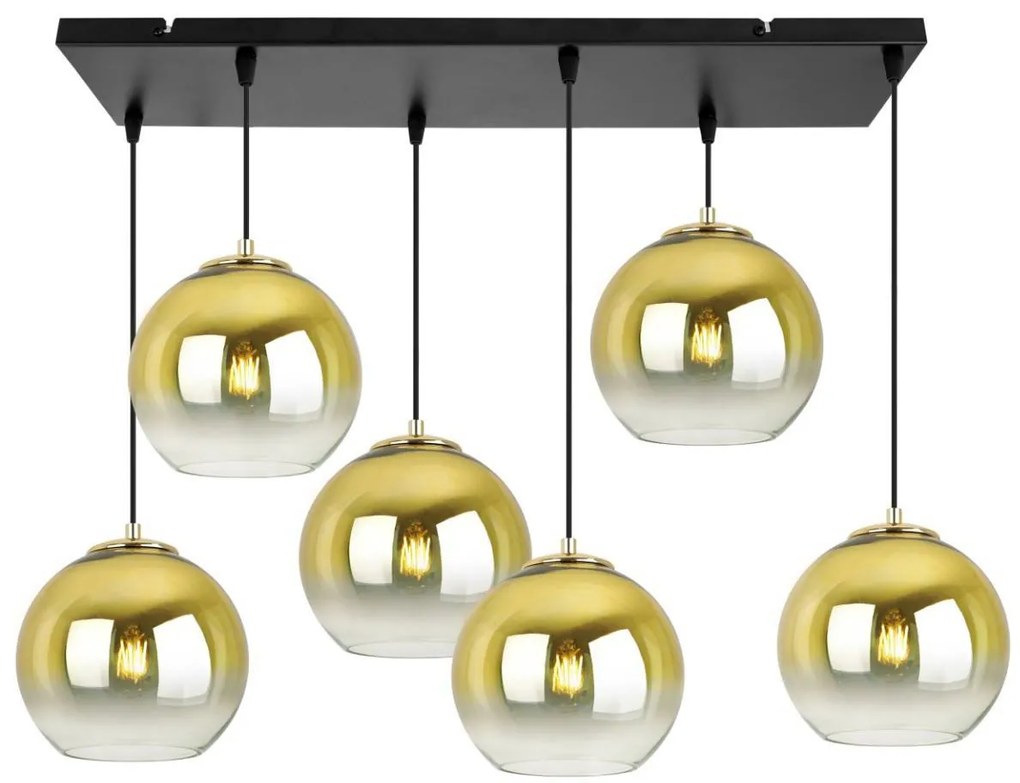 Závesné svietidlo Bergen Gold, 6x zlaté/transparentné sklenené tienidlo (fi 20cm)