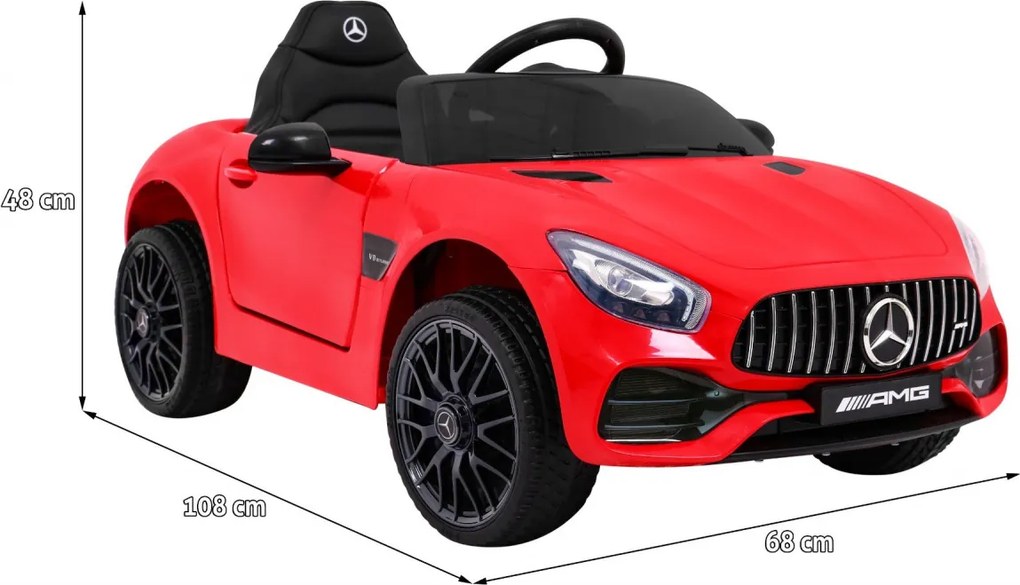 Ramiz Mercedes Benz GT batéria pre deti Červená + diaľkové ovládanie + pomalý štart + MP3 LED
