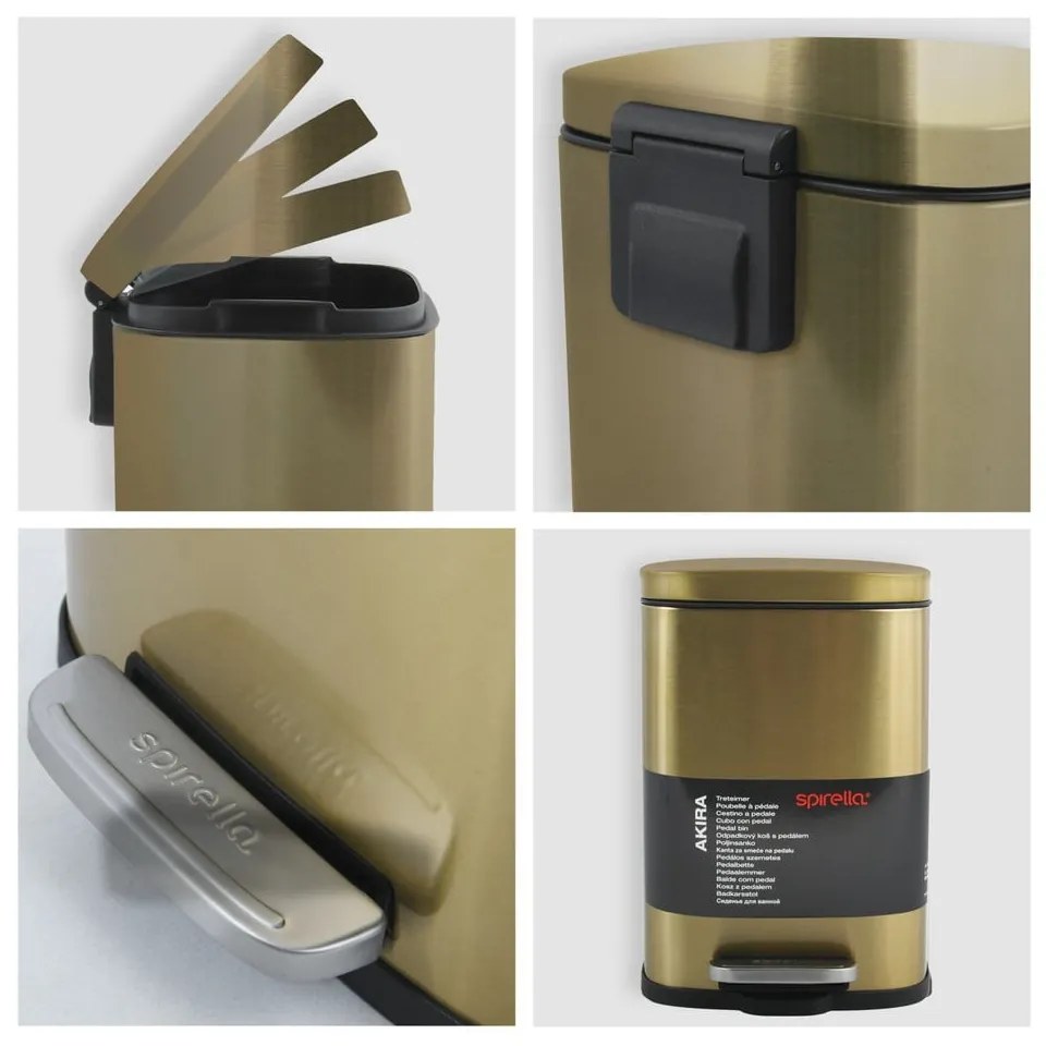 Nášľapný oceľový odpadkový kôš v matne zlatej farbe 5 l Akira – Spirella