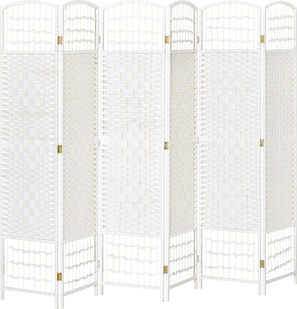 HOMCOM 6 Panelový Delič Izbový Sklo 242x170 cm Rám z Papierových Vlákien a Topolového Dreva Elegantná Dekorácia pre Spálne a Obývacie Izby Biela | Aos