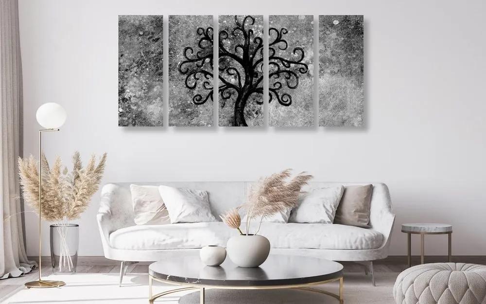 5-dielny obraz čiernobiely strom života - 200x100