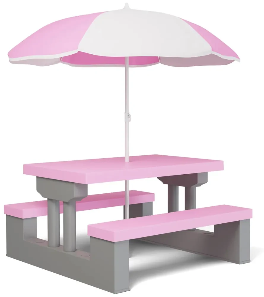 Spielwerk Detská sedacia zostava so slnečníkom JASMIN, 67x78,5x42,5cm, ružová/šedá