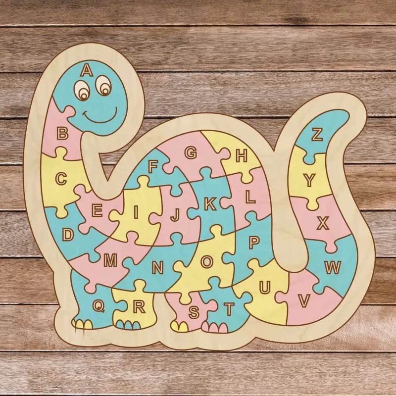 Detské drevené puzzle - Dinosaurus a abeceda A-ZET 26 dielikov | SENTOP H006 H006