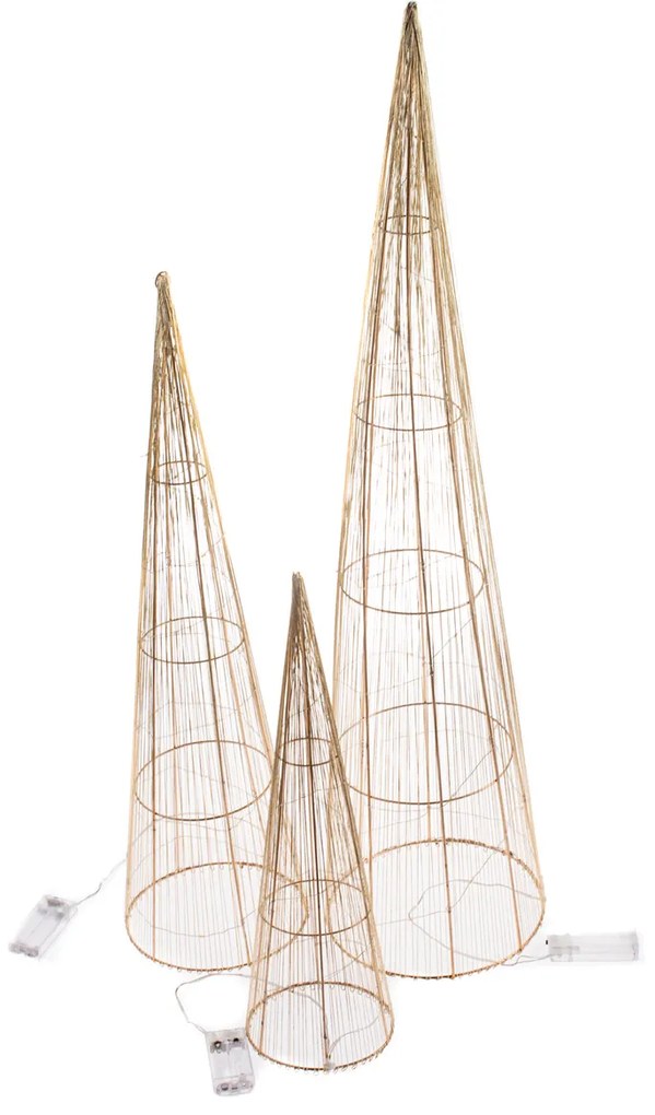 Set svietiacich vianočných kužeľov Golden Glow, 3 ks