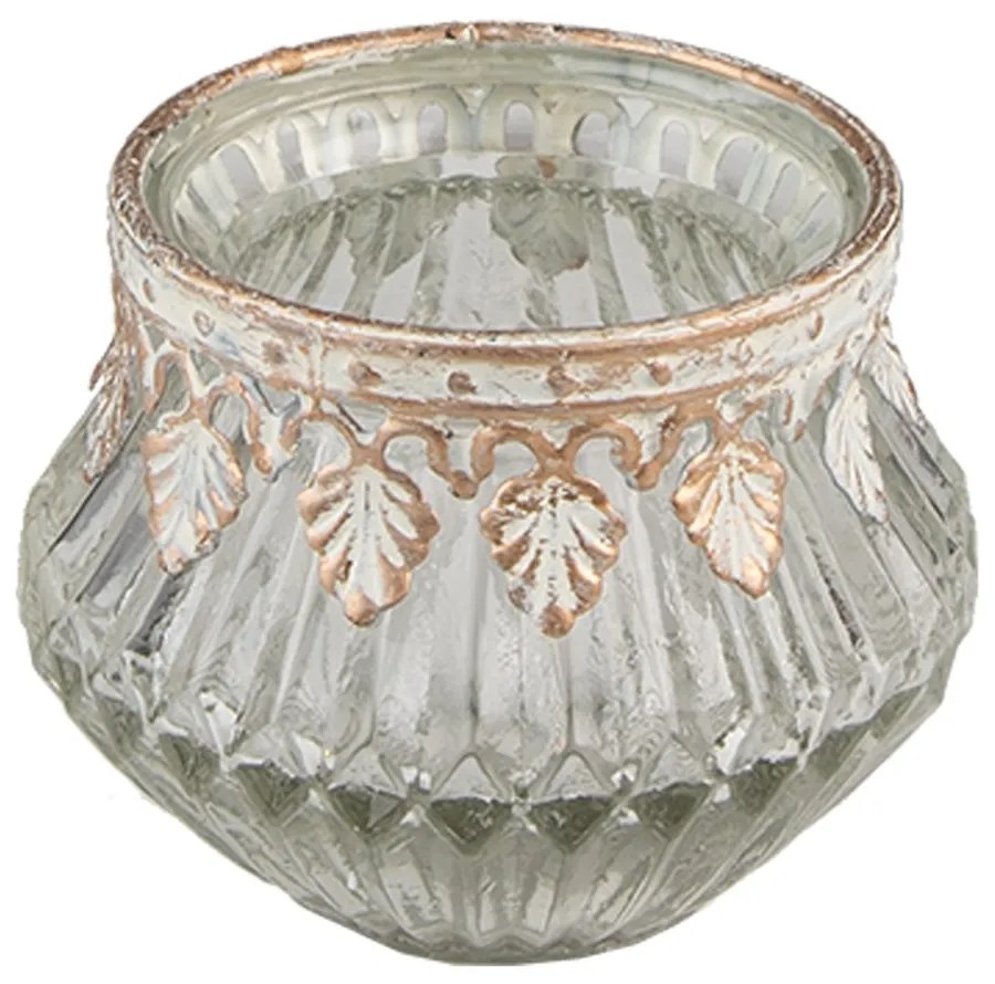 Transparentný sklenený svietnik na čajovú sviečku s ozdobným okrajom - Ø 7*6 cm