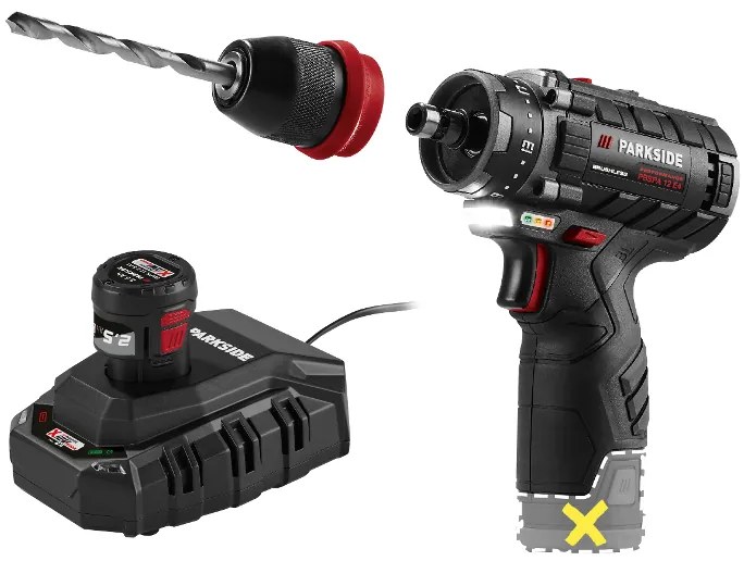 Parkside Performance® Aku vŕtací skrutkovač Pbspa 12 E4 + Akumulátor 12 V/2,5 Ah Papk 12 2.5 B1 + Nabíjačka 6 A Plgk 12 6.0 B1 (800011905)