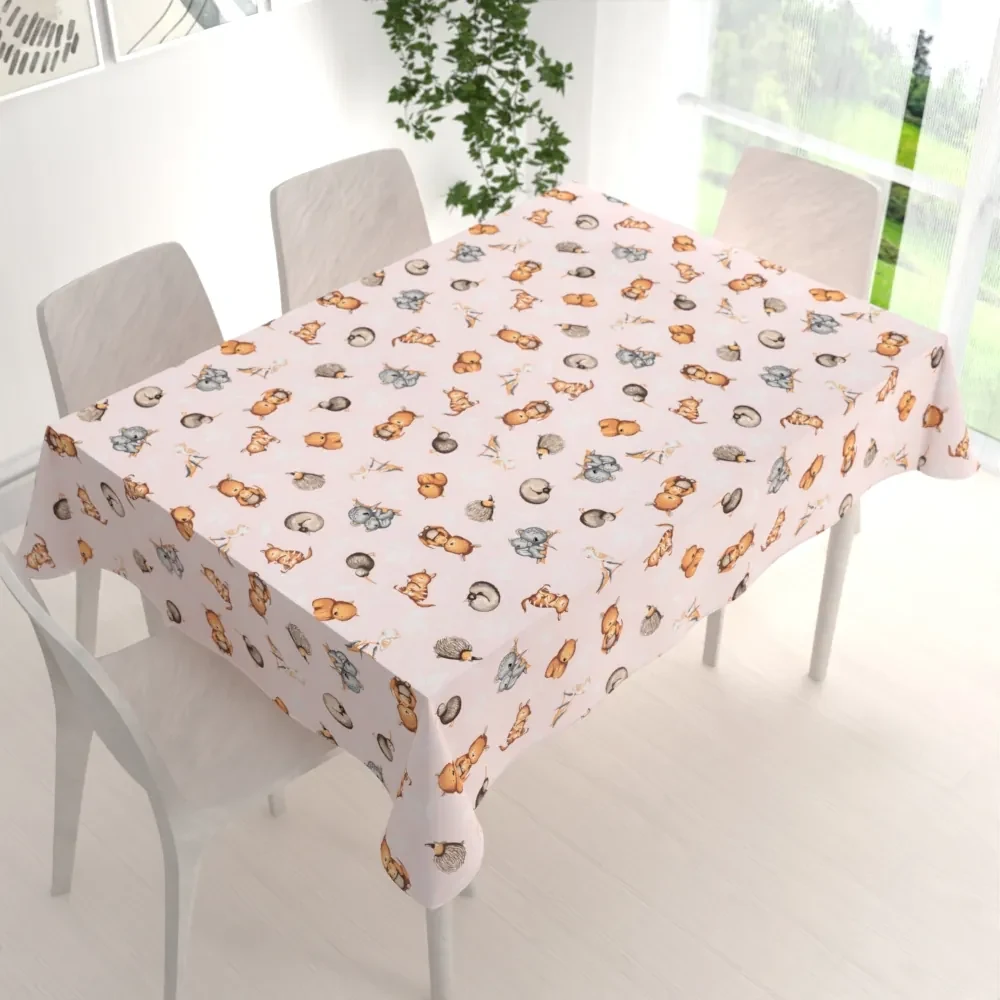 Biante Detský bavlnený obdĺžnikový obrus Sandra SA-533 Austrálske zvieratká na ružovom 140x220 cm