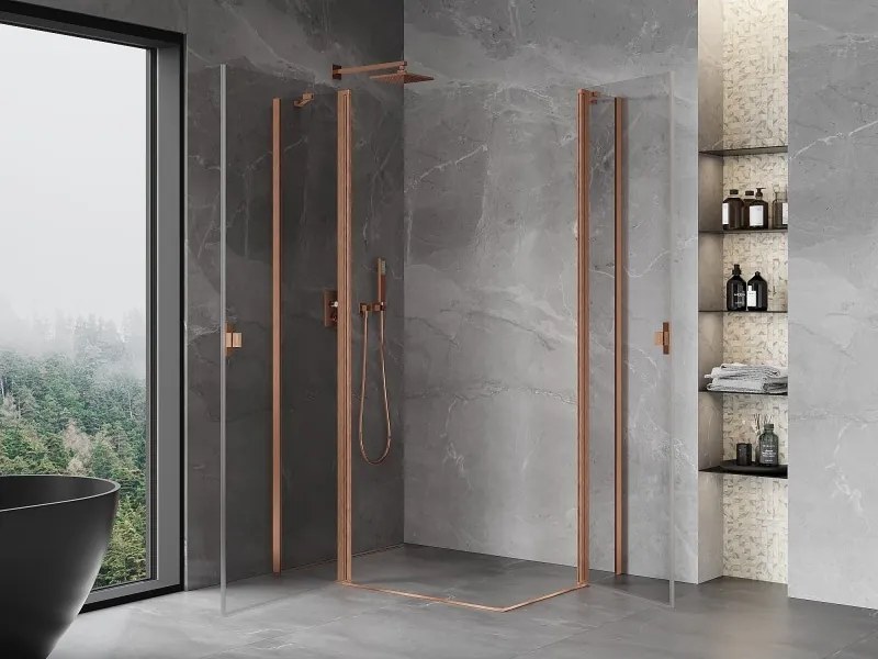 Mexen, Mexen Mist Duo výklopný sprchový kút 100 x 70 cm, transparentný, brúsená meď - 8A4-100-070-65-00