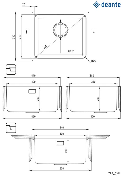 DEANTE EGERIA ZPE_010A Jednodrez 380x440x200, nerez, vstavaný - Deante