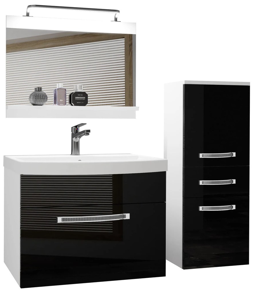Kúpeľňový nábytok Belini Premium Full Version čierny lesk + umývadlo + zrkadlo + LED osvetlenie Glamour 25 GLA P 2/0/W/B/0/MB/PP